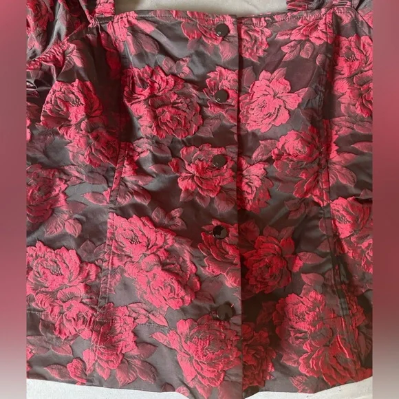 Ganni Black & Red Botanical Jacquard Blouse